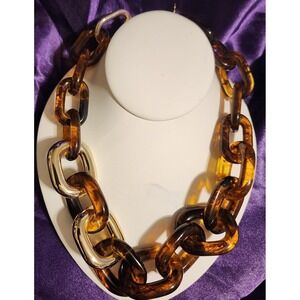 Vtg Fornash Rootbeer Color Resin Gold Tone Chunky Link Statement Necklace